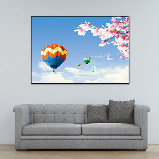 Canvas Pastel Wall Art Cartoon Scenery with Hot Air Balloon Wall Decor for Bedroom Clearhalo 'Art Gallery' 'Canvas Art' 'Kids' Arts' 1761874