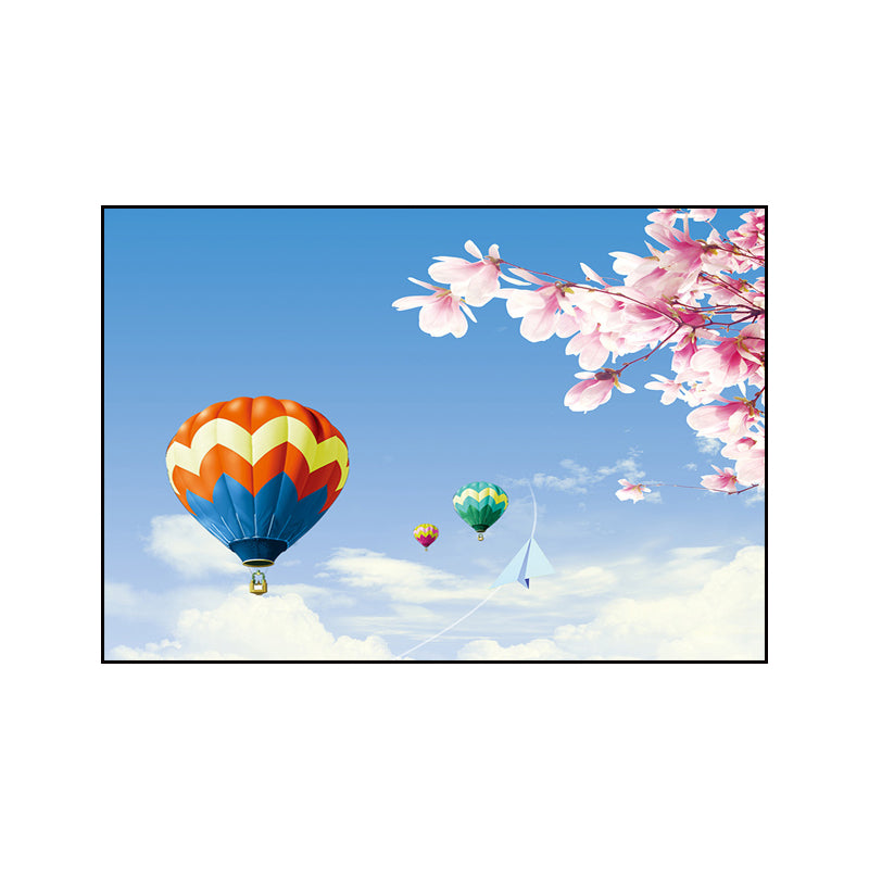 Canvas Pastel Wall Art Cartoon Scenery with Hot Air Balloon Wall Decor for Bedroom Clearhalo 'Art Gallery' 'Canvas Art' 'Kids' Arts' 1761875