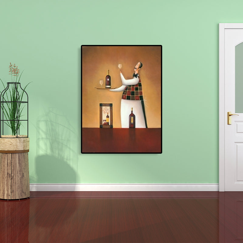 Abstract Expressionism Male Chef Canvas Pastel Color Textured Art Print for Dining Room Red Clearhalo 'Arts' 'Canvas Art' 1761876