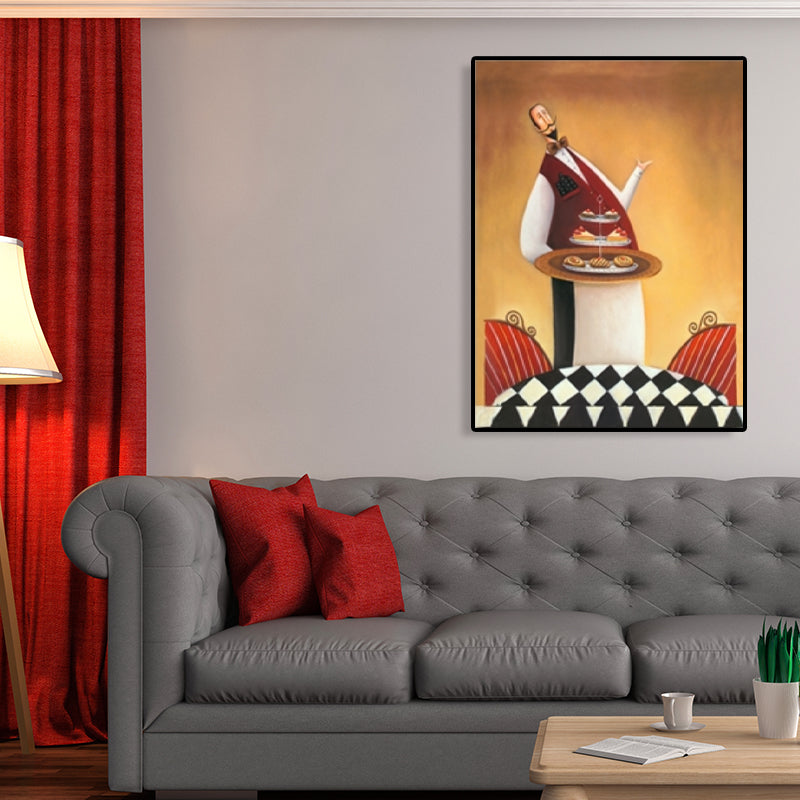 Abstract Expressionism Male Chef Canvas Pastel Color Textured Art Print for Dining Room Brown Clearhalo 'Arts' 'Canvas Art' 1761883