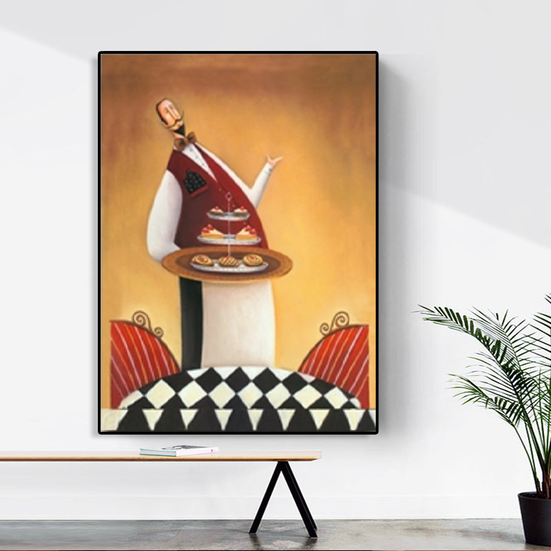 Abstract Expressionism Male Chef Canvas Pastel Color Textured Art Print for Dining Room Clearhalo 'Arts' 'Canvas Art' 1761884