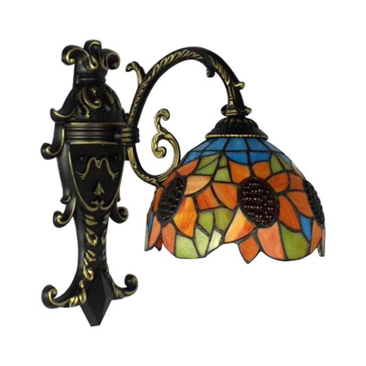 Rustic Tiffany Sunflower Sconce Lamp 1 Head Stained Glass Wall Light in Orange for Bedroom Clearhalo 'Industrial' 'Middle century wall lights' 'Tiffany wall lights' 'Tiffany' 'Wall Lamps & Sconces' 'Wall Lights' Lighting' 176190