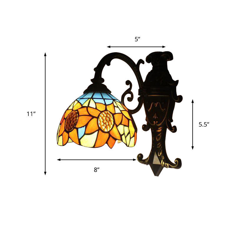 Rustic Tiffany Sunflower Sconce Lamp 1 Head Stained Glass Wall Light in Orange for Bedroom Clearhalo 'Industrial' 'Middle century wall lights' 'Tiffany wall lights' 'Tiffany' 'Wall Lamps & Sconces' 'Wall Lights' Lighting' 176191