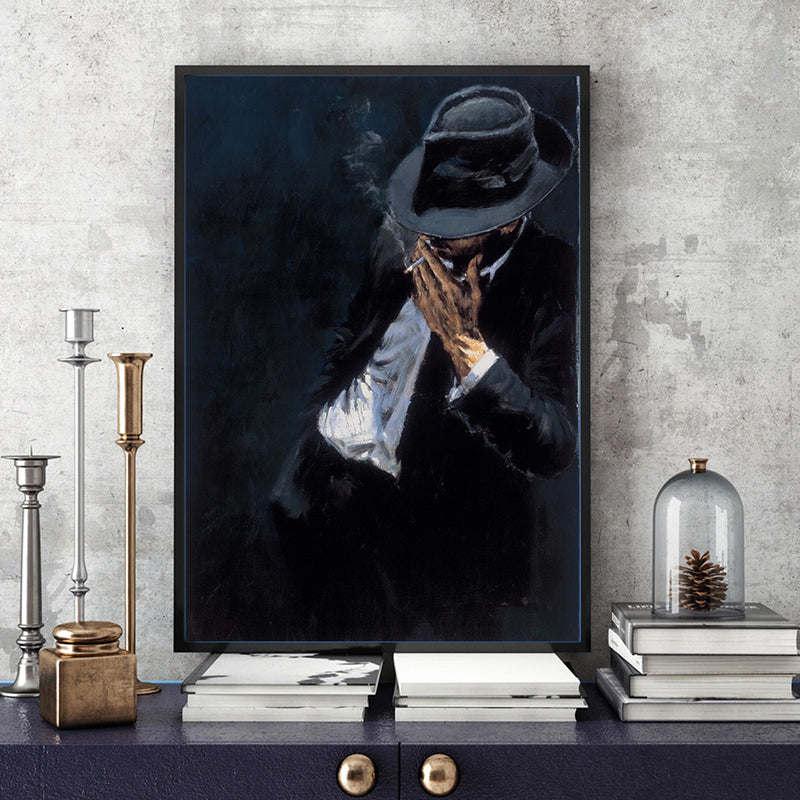 Smoking Suit Man Canvas Print Textured Impressionism Style for Girls Bedroom Painting Black Clearhalo 'Arts' 'Canvas Art' 1761913