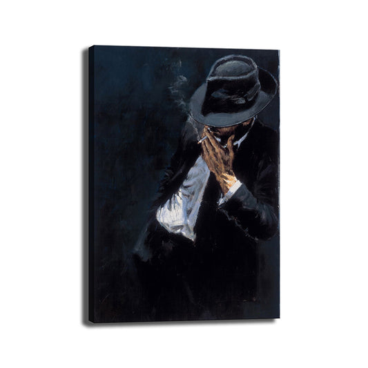 Smoking Suit Man Canvas Print Textured Impressionism Style for Girls Bedroom Painting