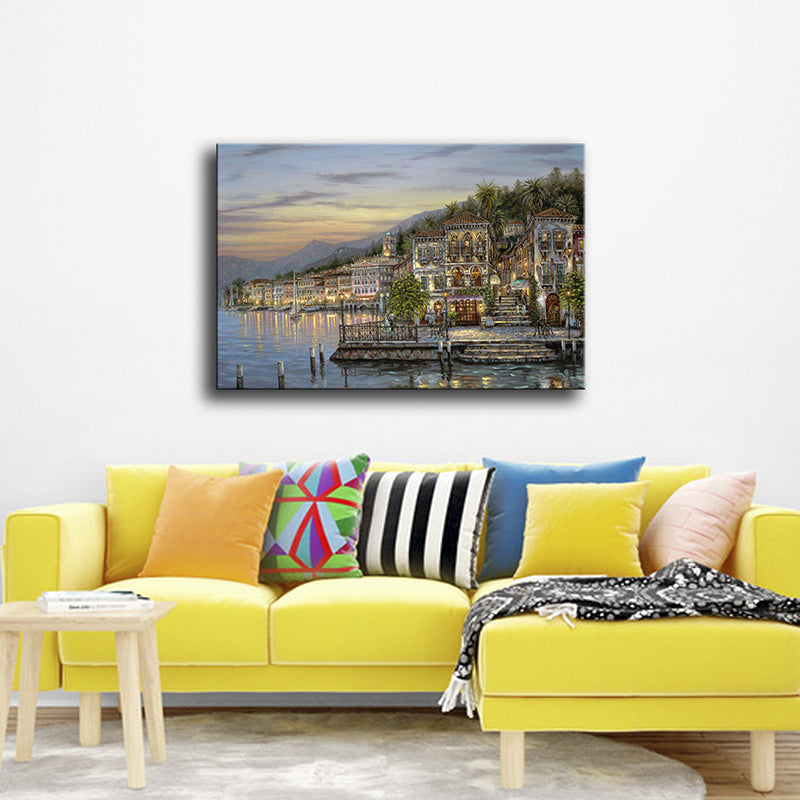 Riverside City Scene Art Print Impressionism Canvas Wall Decor, Multiple Sizes Options Brown Clearhalo 'Arts' 'Canvas Art' 1761920