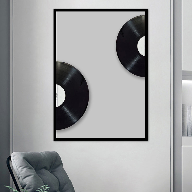 Music CD Disk Wall Decor Vintage Style Textured Bedroom Canvas Print, Multiple Sizes - Grey - Clearhalo - 'Arts' - 'Canvas Art' - 1761934
