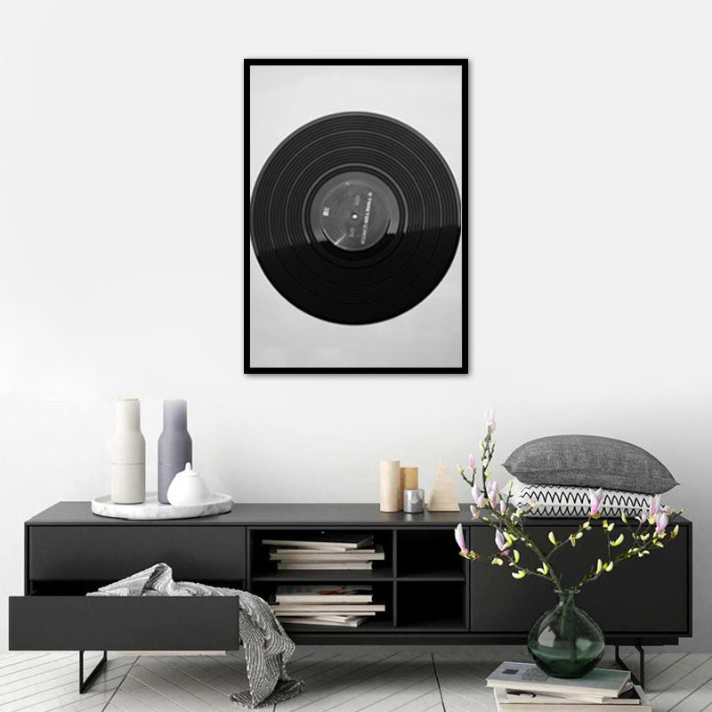 Music CD Disk Wall Decor Vintage Style Textured Bedroom Canvas Print, Multiple Sizes Black Clearhalo 'Arts' 'Canvas Art' 1761941