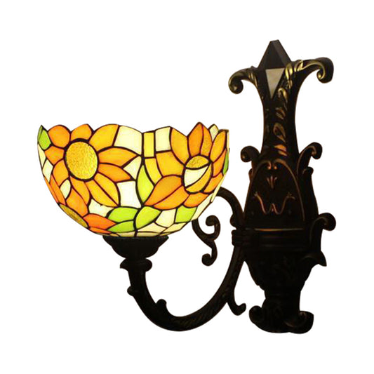 Rustic Tiffany Orange Wall Light Sunflower Single Bulb Stained Glass Sconce Lamp for Bedroom Clearhalo 'Industrial' 'Middle century wall lights' 'Tiffany wall lights' 'Tiffany' 'Wall Lamps & Sconces' 'Wall Lights' Lighting' 176194