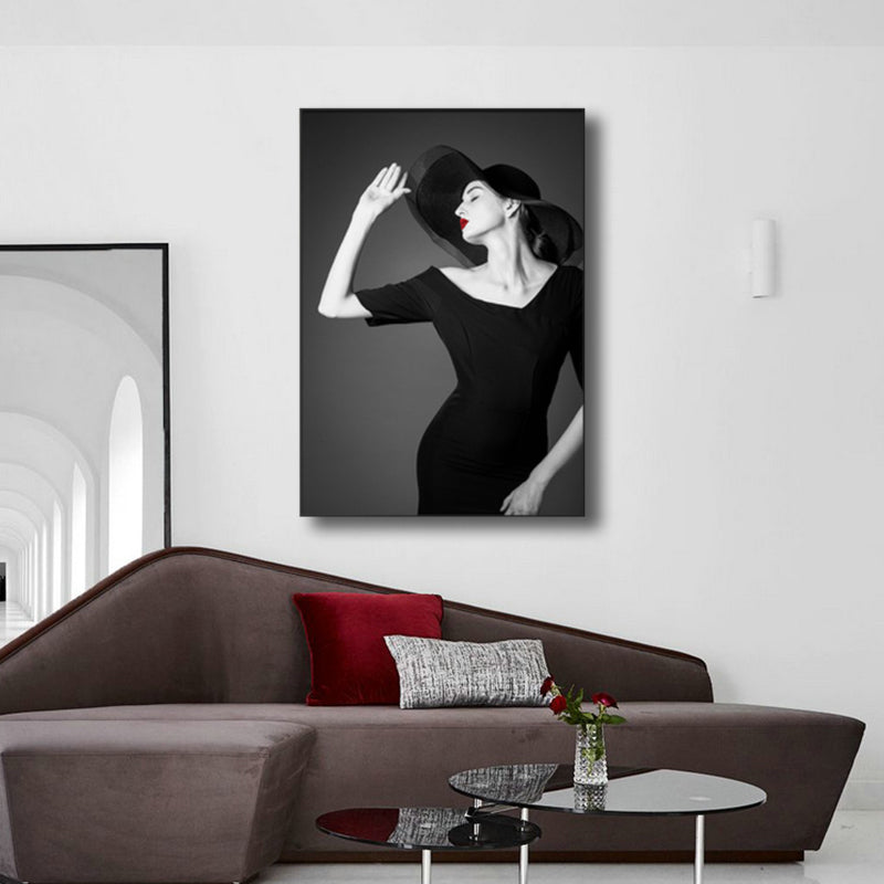 Photographic Fashion Wall Art Decor Glam Elegant Lady Canvas Print in Black and White Clearhalo 'Arts' 'Canvas Art' 1761962