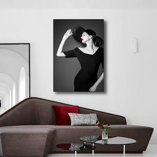 Photographic Fashion Wall Art Decor Glam Elegant Lady Canvas Print in Black and White - Clearhalo - 'Arts' - 'Canvas Art' - 1761962