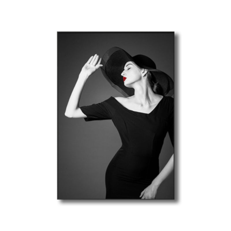 Photographic Fashion Wall Art Decor Glam Elegant Lady Canvas Print in Black and White Clearhalo 'Arts' 'Canvas Art' 1761964