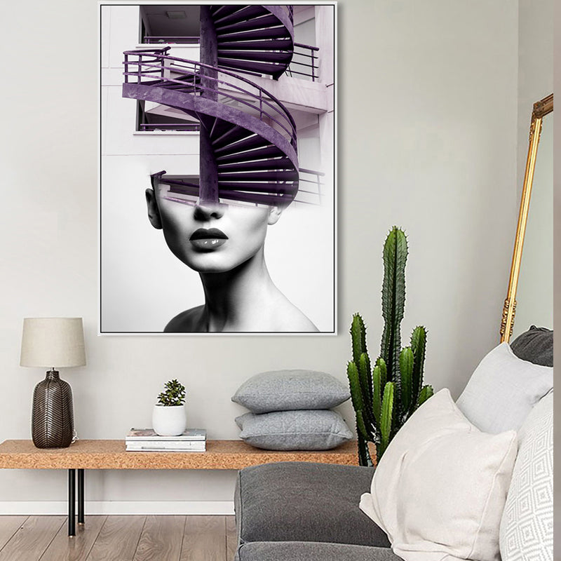 Stair and Girl Canvas Print Textured Contemporary Style for Girls Bedroom Painting Clearhalo 'Art Gallery' 'Canvas Art' 'Contemporary Art Gallery' 'Modern' Arts' 1761970