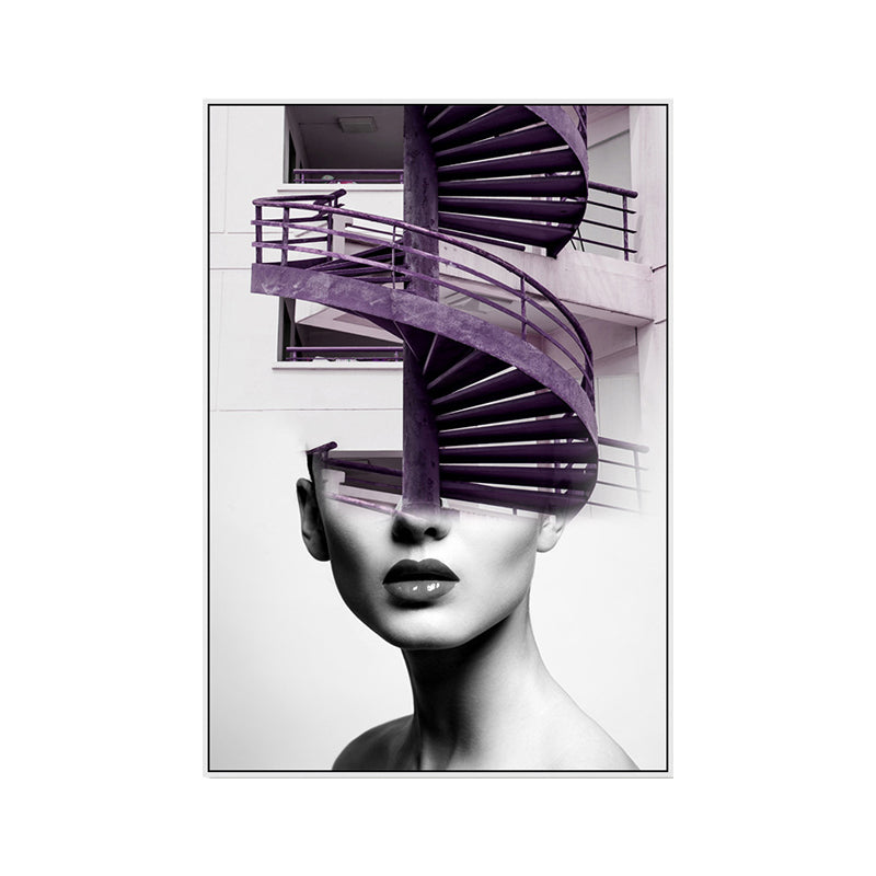 Stair and Girl Canvas Print Textured Contemporary Style for Girls Bedroom Painting Clearhalo 'Art Gallery' 'Canvas Art' 'Contemporary Art Gallery' 'Modern' Arts' 1761971