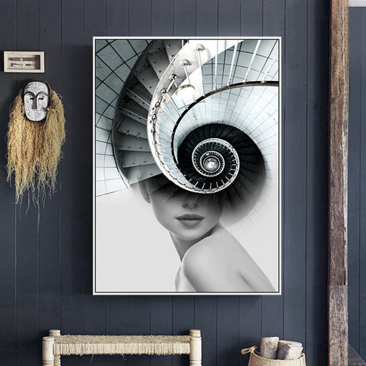 Stair and Girl Canvas Print Textured Contemporary Style for Girls Bedroom Painting Clearhalo 'Art Gallery' 'Canvas Art' 'Contemporary Art Gallery' 'Modern' Arts' 1761977