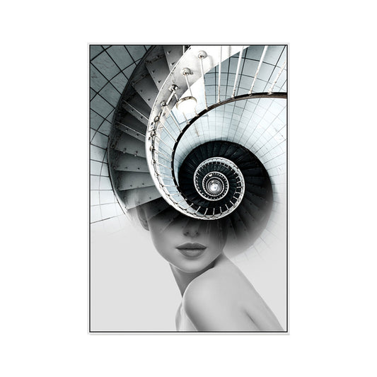 Stair and Girl Canvas Print Textured Contemporary Style for Girls Bedroom Painting Clearhalo 'Art Gallery' 'Canvas Art' 'Contemporary Art Gallery' 'Modern' Arts' 1761978