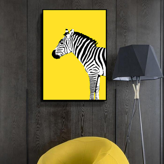 Black and Yellow Zebra Canvas Animal Kids Textured Wall Art Print for Living Room Yellow Clearhalo 'Art Gallery' 'Canvas Art' 'Kids' Arts' 1761979