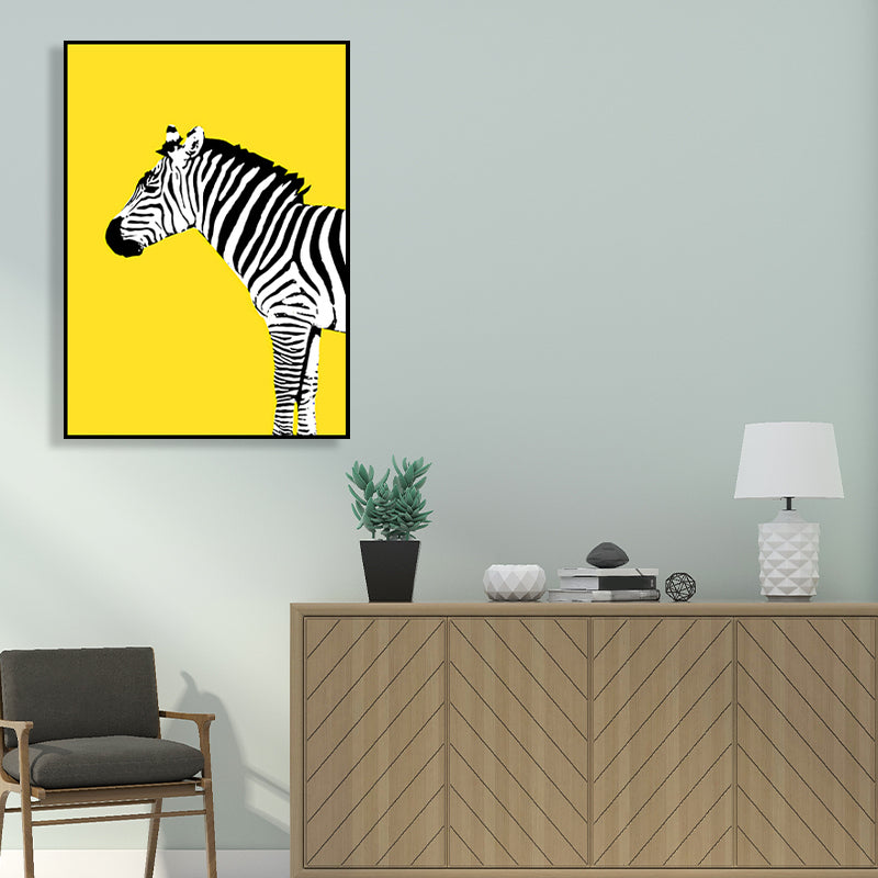Black and Yellow Zebra Canvas Animal Kids Textured Wall Art Print for Living Room Clearhalo 'Art Gallery' 'Canvas Art' 'Kids' Arts' 1761980