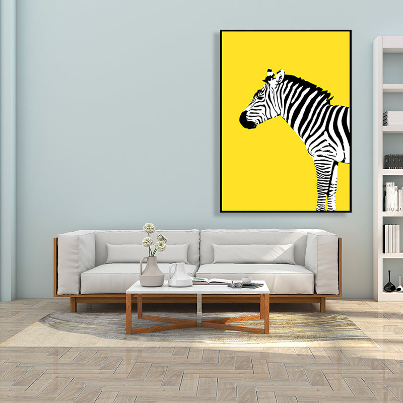 Black and Yellow Zebra Canvas Animal Kids Textured Wall Art Print for Living Room Clearhalo 'Art Gallery' 'Canvas Art' 'Kids' Arts' 1761981