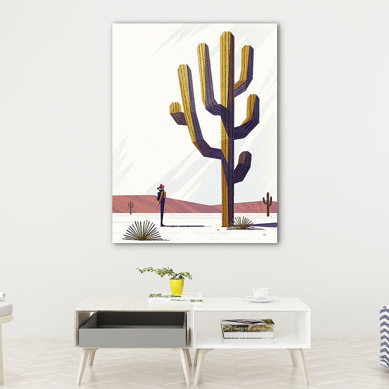 Brown Giant Desert Cactus Canvas Botanical Nordic Textured Wall Art Print for Room Brown Clearhalo 'Arts' 'Canvas Art' 1762016