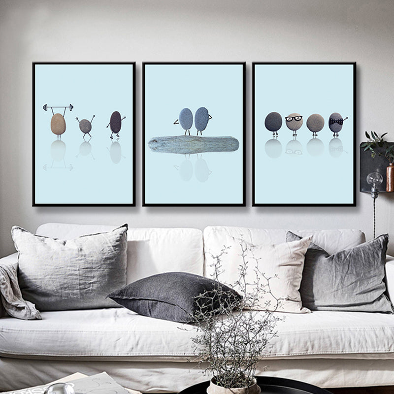 Nordic Illustration Print Stone Canvas Pastel Color Textured Wall Art Decor for Room