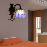 1 Light Grid Dome Wall Sconce Tiffany Vintage Glass Wall Light in Blue for Dining Room Clearhalo 'Industrial' 'Middle century wall lights' 'Tiffany wall lights' 'Tiffany' 'Wall Lamps & Sconces' 'Wall Lights' Lighting' 176203