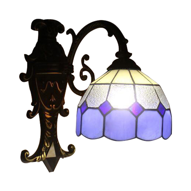 1 Light Grid Dome Wall Sconce Tiffany Vintage Glass Wall Light in Blue for Dining Room Clearhalo 'Industrial' 'Middle century wall lights' 'Tiffany wall lights' 'Tiffany' 'Wall Lamps & Sconces' 'Wall Lights' Lighting' 176204