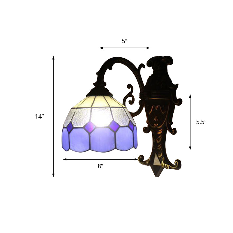 1 Light Grid Dome Wall Sconce Tiffany Vintage Glass Wall Light in Blue for Dining Room Clearhalo 'Industrial' 'Middle century wall lights' 'Tiffany wall lights' 'Tiffany' 'Wall Lamps & Sconces' 'Wall Lights' Lighting' 176206