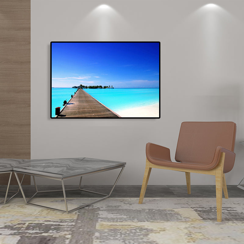 Modern Sea Bridge Canvas Print Photograph Scenery Dark Color Bedroom Wall art Decor Blue Clearhalo 'Art Gallery' 'Canvas Art' 'Contemporary Art Gallery' 'Modern' Arts' 1762071