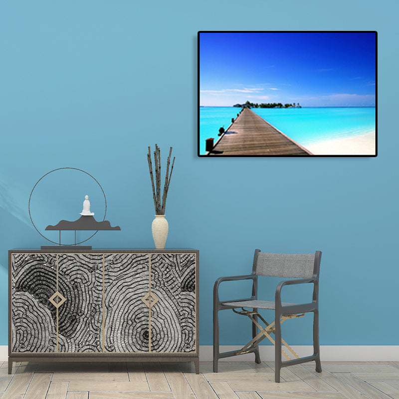 Modern Sea Bridge Canvas Print Photograph Scenery Dark Color Bedroom Wall art Decor Clearhalo 'Art Gallery' 'Canvas Art' 'Contemporary Art Gallery' 'Modern' Arts' 1762072