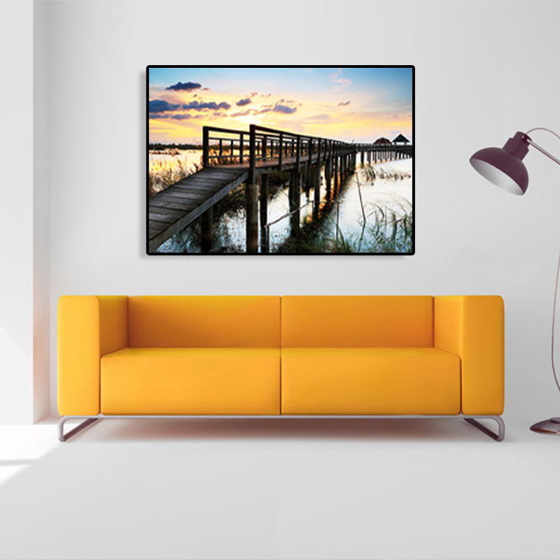 Modern Sea Bridge Canvas Print Photograph Scenery Dark Color Bedroom Wall art Decor Clearhalo 'Art Gallery' 'Canvas Art' 'Contemporary Art Gallery' 'Modern' Arts' 1762081