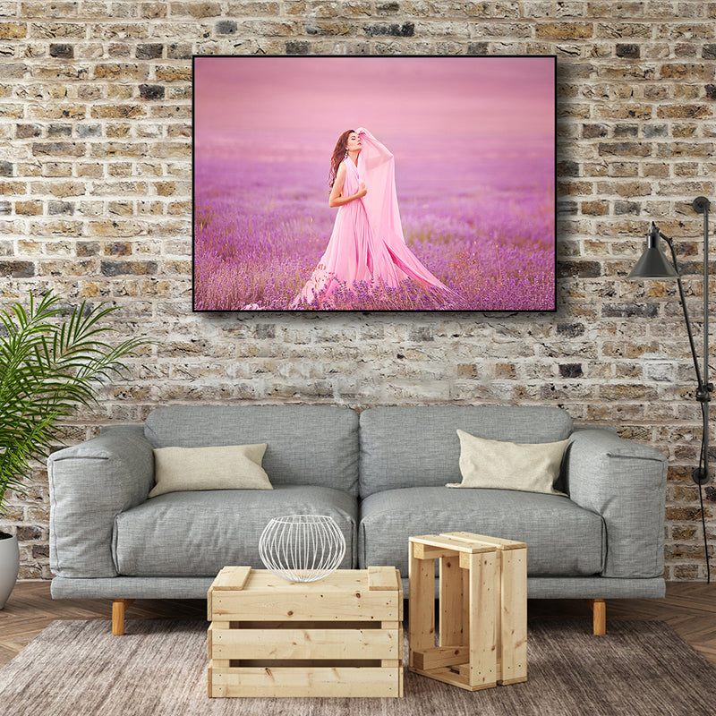 Pink Modern Style Canvas Print Photography Woman in Lavender Field Wall Art for Room Clearhalo 'Art Gallery' 'Canvas Art' 'Contemporary Art Gallery' 'Modern' Arts' 1762085