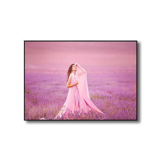 Pink Modern Style Canvas Print Photography Woman in Lavender Field Wall Art for Room Clearhalo 'Art Gallery' 'Canvas Art' 'Contemporary Art Gallery' 'Modern' Arts' 1762086