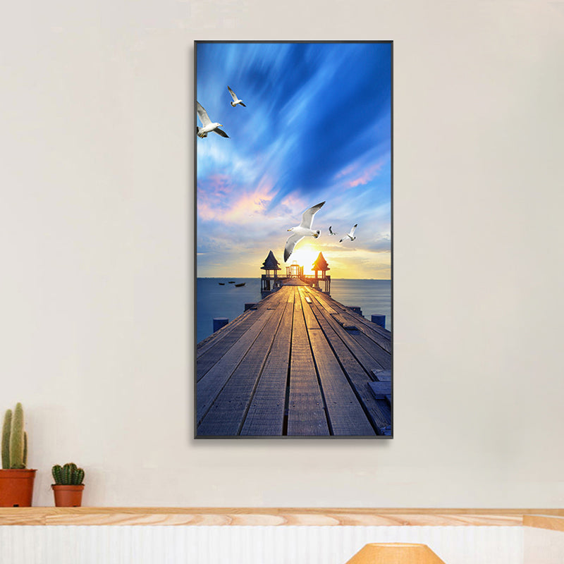 Soft Color Contemporary Art Print Seaside View Wrapped Canvas for Kitchen, Multiple Sizes Blue Clearhalo 'Art Gallery' 'Canvas Art' 'Contemporary Art Gallery' 'Modern' Arts' 1762135