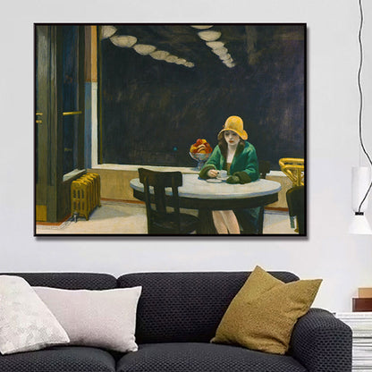 Nordic Figure Canvas Wall Art Black Woman Waiting in Cafe Painting for Sitting Room Black Clearhalo 'Arts' 'Canvas Art' 1762143