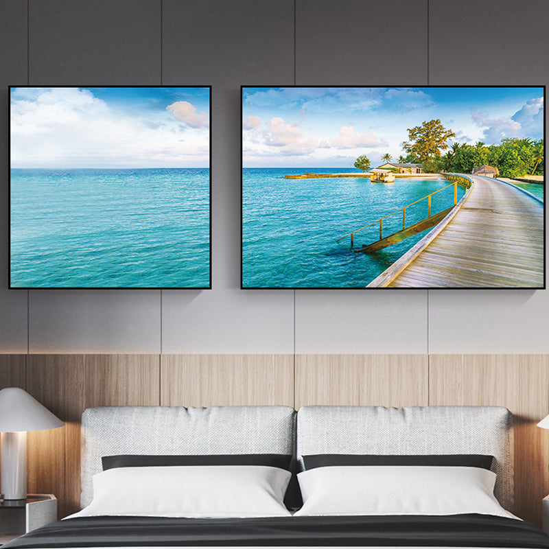 Pastel Seascape Wall Art Decor Nature Scenery Modern Multi-Piece Canvas for Bedroom Blue Clearhalo 'Art Gallery' 'Canvas Art' 'Contemporary Art Gallery' 'Modern' Arts' 1762152