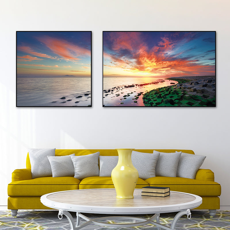 Pastel Seascape Wall Art Decor Nature Scenery Modern Multi-Piece Canvas for Bedroom Orange Clearhalo 'Art Gallery' 'Canvas Art' 'Contemporary Art Gallery' 'Modern' Arts' 1762159