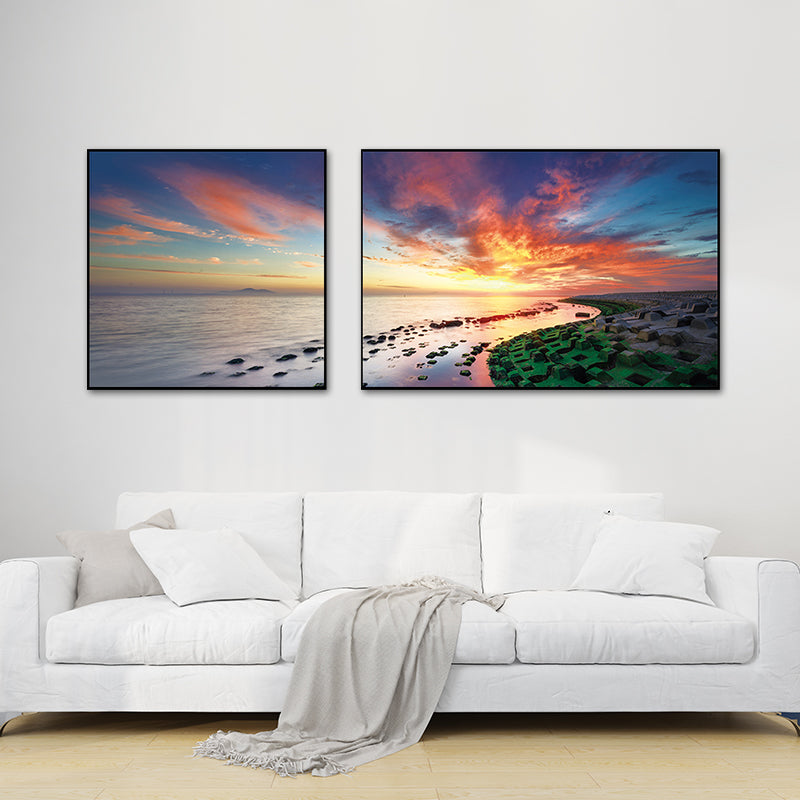 Pastel Seascape Wall Art Decor Nature Scenery Modern Multi-Piece Canvas for Bedroom Clearhalo 'Art Gallery' 'Canvas Art' 'Contemporary Art Gallery' 'Modern' Arts' 1762160
