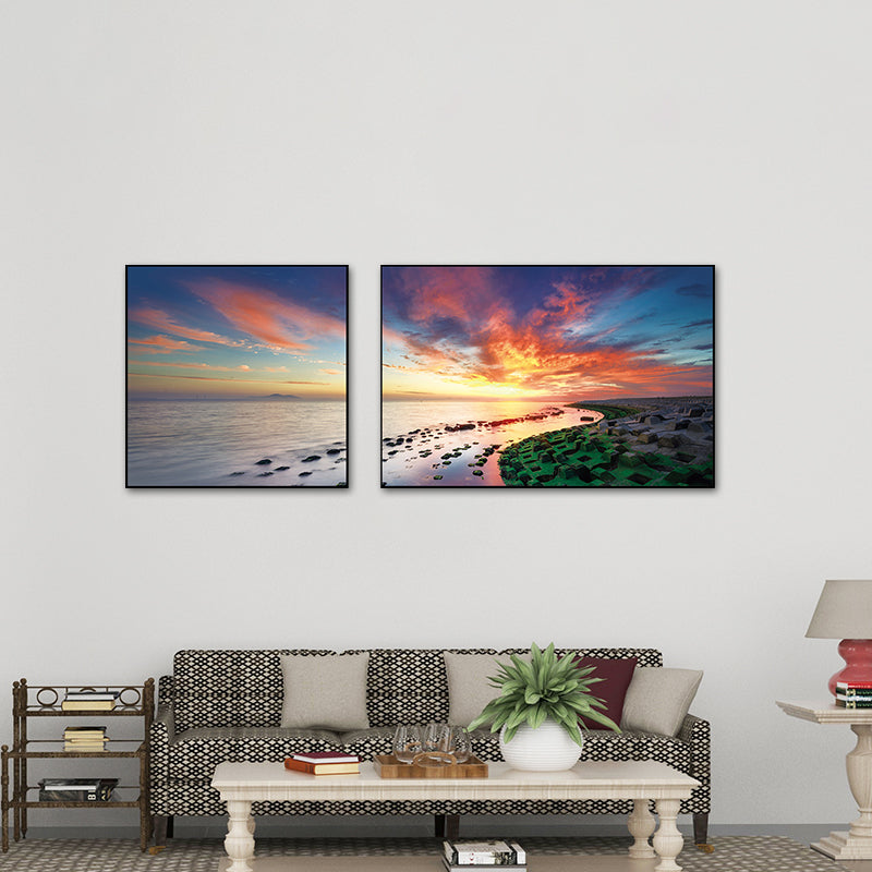 Pastel Seascape Wall Art Decor Nature Scenery Modern Multi-Piece Canvas for Bedroom Clearhalo 'Art Gallery' 'Canvas Art' 'Contemporary Art Gallery' 'Modern' Arts' 1762161