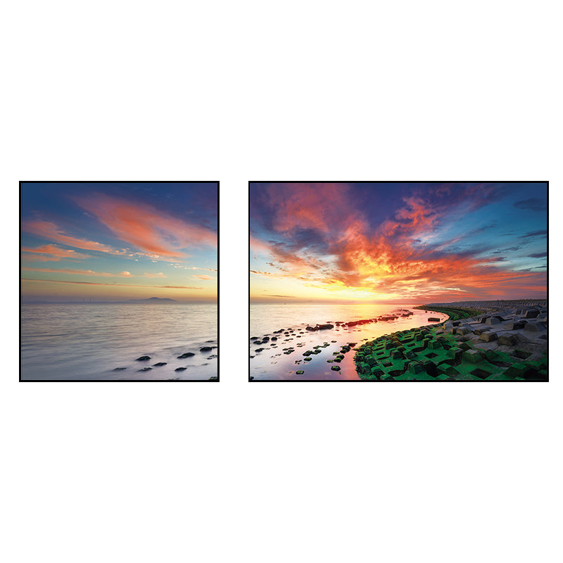 Pastel Seascape Wall Art Decor Nature Scenery Modern Multi-Piece Canvas for Bedroom Clearhalo 'Art Gallery' 'Canvas Art' 'Contemporary Art Gallery' 'Modern' Arts' 1762162