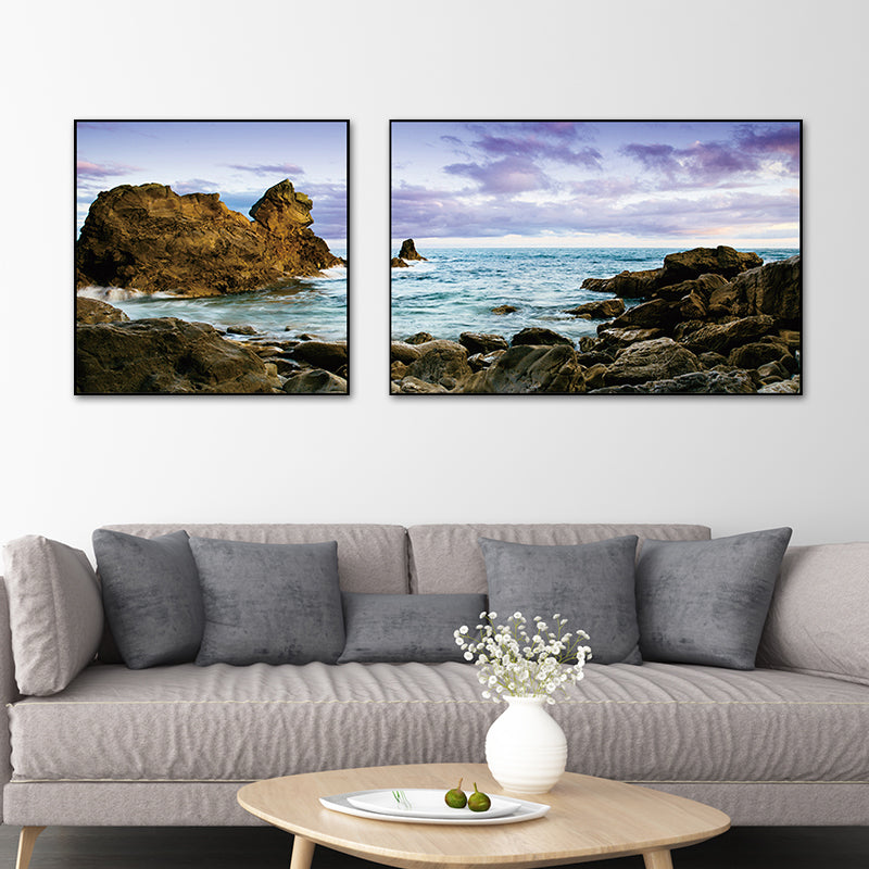 Pastel Seascape Wall Art Decor Nature Scenery Modern Multi-Piece Canvas for Bedroom Purple Clearhalo 'Art Gallery' 'Canvas Art' 'Contemporary Art Gallery' 'Modern' Arts' 1762163
