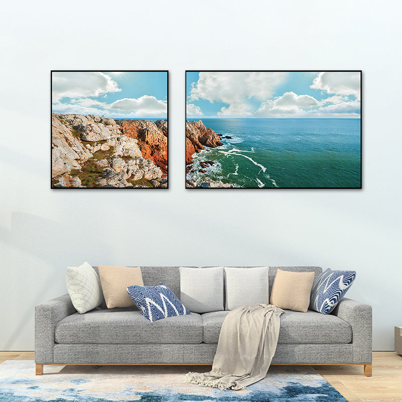 Pastel Seascape Wall Art Decor Nature Scenery Modern Multi-Piece Canvas for Bedroom Sky Blue Clearhalo 'Art Gallery' 'Canvas Art' 'Contemporary Art Gallery' 'Modern' Arts' 1762167