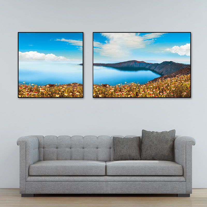 Pastel Seascape Wall Art Decor Nature Scenery Modern Multi-Piece Canvas for Bedroom Lake Blue Clearhalo 'Art Gallery' 'Canvas Art' 'Contemporary Art Gallery' 'Modern' Arts' 1762171