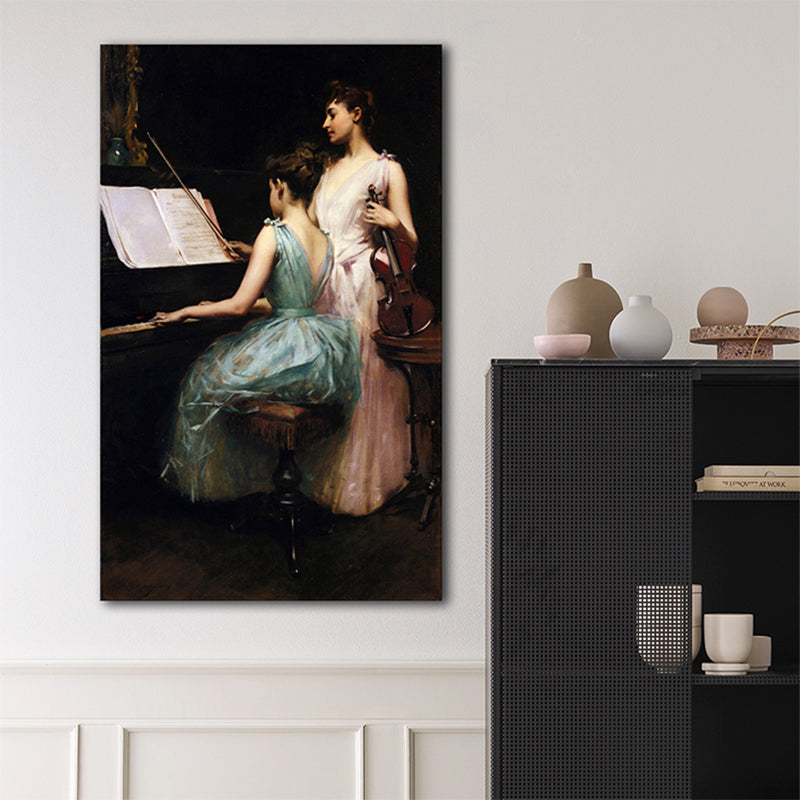 Oil Painting Renaissance Canvas Art Girls and Instruments in White, Multiple Sizes White Clearhalo 'Arts' 'Canvas Art' 1762175