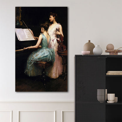 Oil Painting Renaissance Canvas Art Girls and Instruments in White, Multiple Sizes White Clearhalo 'Arts' 'Canvas Art' 1762175