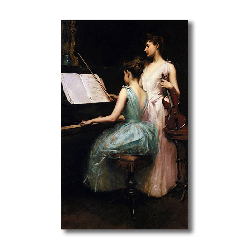 Oil Painting Renaissance Canvas Art Girls and Instruments in White, Multiple Sizes Clearhalo 'Arts' 'Canvas Art' 1762178