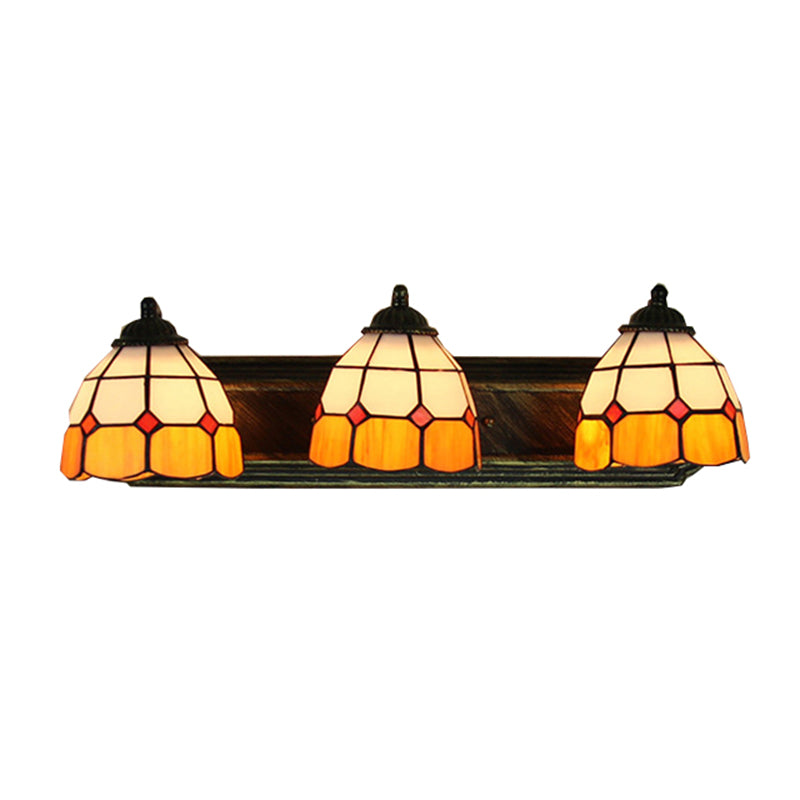 Grid Patterned Wall Mount Light Tiffany Orange and White Glass 3 Heads Bronze Sconce Light Clearhalo 'Industrial' 'Middle century wall lights' 'Tiffany wall lights' 'Tiffany' 'Wall Lamps & Sconces' 'Wall Lights' Lighting' 176219