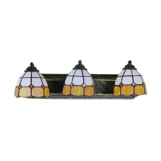 Grid Patterned Wall Mount Light Tiffany Orange and White Glass 3 Heads Bronze Sconce Light Clearhalo 'Industrial' 'Middle century wall lights' 'Tiffany wall lights' 'Tiffany' 'Wall Lamps & Sconces' 'Wall Lights' Lighting' 176220