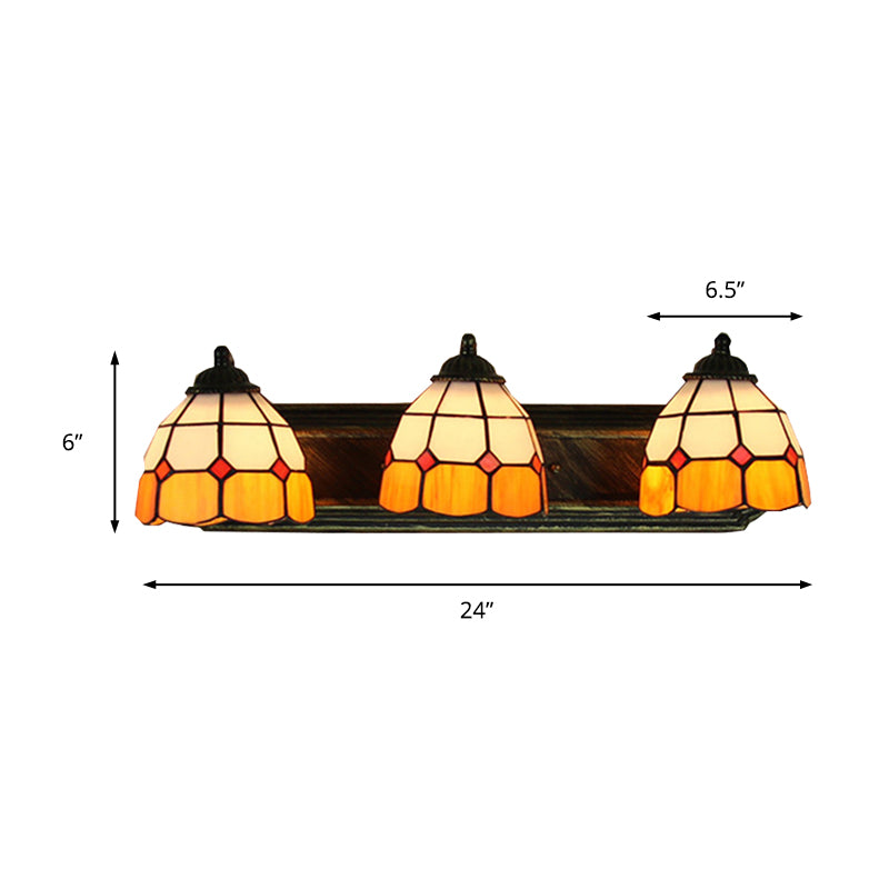 Grid Patterned Wall Mount Light Tiffany Orange and White Glass 3 Heads Bronze Sconce Light Clearhalo 'Industrial' 'Middle century wall lights' 'Tiffany wall lights' 'Tiffany' 'Wall Lamps & Sconces' 'Wall Lights' Lighting' 176221