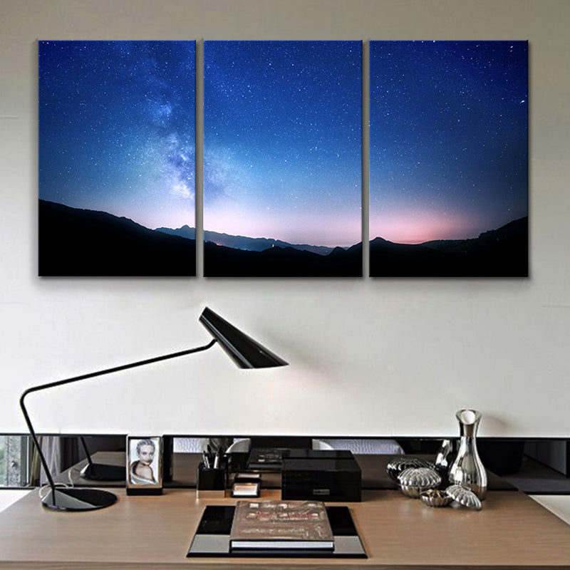 Magical Starry Night Sky Painting Light Color Modern Style Wall Decor for Dining Room Dark Blue Clearhalo 'Art Gallery' 'Canvas Art' 'Contemporary Art Gallery' 'Modern' Arts' 1762218